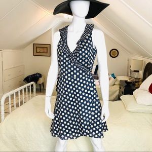 Comfy Blue white polkadots warp midi dress